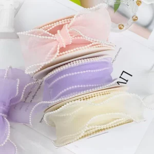 4CM 5 Yard Polyester Pearl Fishtail Mesh Yarn Organza Ribbon Flower Packaging Birthday Valentine’s Day DIY Bouquet Gift Box