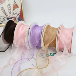 4cm Gift Ribbons Pearlescent Solid Floral Organza Mermaid Tail Ribbon Egg for Birthday Gift Packing and Custom Bows DIY