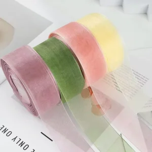 4cm Solid Color Transparent Organza Ribbon 100% Polyester Double Face Christmas Decoration for Cake & Bouquet Packaging