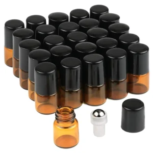 4ml Amber Glass Bottles with Steel Roller and Black Plastic Lid for Essential Oil Perfume Bottle