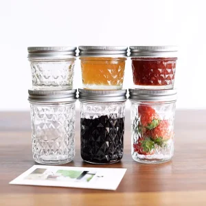 4oz 8oz 12oz 16oz Quilted Crystal Pattern Glass Canning Glass Mason Jar Caviar Jam Jar Cake Yogurt Cup