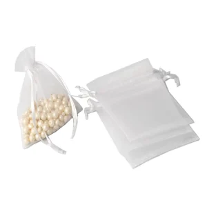 4×4.72 Inch Sheer Organza Bags White Wedding Favor Bags with Drawstring Jewelry Gift Bags for Party