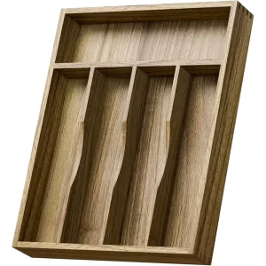 5 Slot Acacia Wood Silverware Drawer Organizer Bamboo Kitchen Utensil Cutlery Flatware Tray Holder with Grooved Dividers