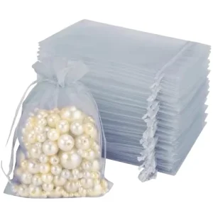 50 Piece Elegant Grey Lavender Organza Jewelry Bags Drawstring Closure Rectangular Shape Wedding Favors Birthday Gifts