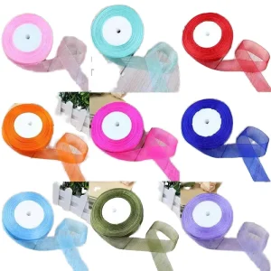50 Yards Double Face Woven 100% Polyester Solid Color Organza Ribbon 3/8 Inch Width Christmas Wedding Home Decor Gift