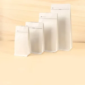 500g 1kg White Kraft Paper Coffee Bags with Valve Flat Bottom and Zipper Pouch for Home Storage for Coffee Beans
