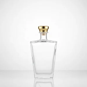 500ml 700ml 750ml Square Clear Glass Wine Whisky Bottles with Cork Cap and Frost Custom Surface