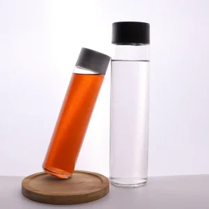 500ml Clear Round Shape Cylindrical Glass Water Bottle with Grey Plastic Screw Cap