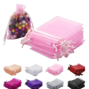 50Pcs Organza Bags 2.7″x3.5″ Gift Favor Pouches Black Breathable Tulle Drawstring Sheer Mesh for Wedding Jewelry Makeup Candy