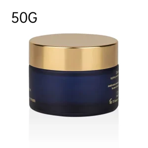 50g Gold Lid Glass Jar 5g 10g 20g 30g 100g 200g Dark Blue Frosted Glass Cream Jar with Gold Aluminum Lid