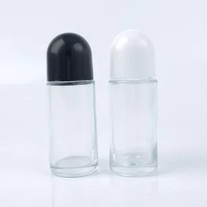 50ml 1.67oz Eco friendly Glass Roll on Deodorant & Liquid Soap Bottle with Screen Printed PP Plastic for and Round Screw Cap