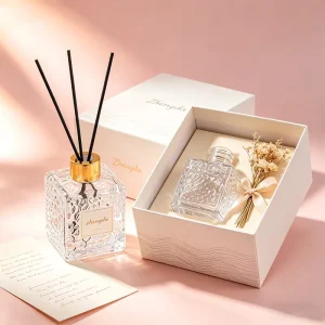 50ml 80ml 100ml 200ml Portable Square Reed Diffuser Bottles Water Cube Embossed Glass Aroma Diffuser Home Hotel