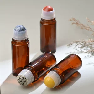 50ml Amber Brown Glass Roller Bottle Multi Gemstone Ball Empty Perfume Roll on Bottle Custom Logo Sticker