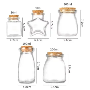 50ml High white Glass Square Bottles with Cork Stopper Tiny Wishing & Kitchen Storage Jars for Spices