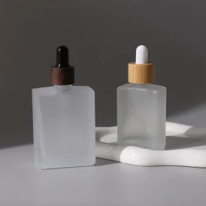 50ml Natural Bamboo Wooden Clear Flat Glass Screen Printed Serum Essential Oil Dropper Pipette Bottle
