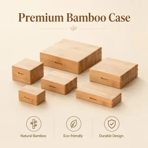 5G Fully Bamboo Covered Square Eye Shadow Box with Aluminum Inner and Mirror Unique Style Wooden & Bamboo Jars