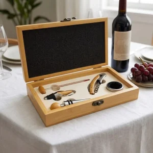 5Pcs Wine Corkscrew Set Elegant Bamboo Storage Box Bar Holiday Gift Pack
