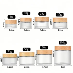 5g 100g Cosmetic Glass Jars with Black Gold Lid Plastic Wood Lid Brown Jar Eye Cream Packaging