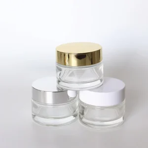 5g 10g 15g 20g 30g 50g 60g 100g 120g transparent glass jar with white gold sliver cap cosmetic packaging cream jar glass bottle