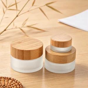 5g 10g 20g 30g 50g 100g Clear Frosted Glass Cream Jar Bamboo Lid with PP Liner 200g Custom Logo Eco Skincare Cosmetic Container