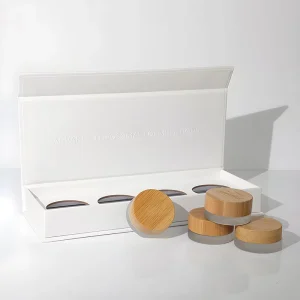 5g Glass Cream Jar Set Bamboo Lid Skincare Gift Box Customized Color Logo Bulk Order Production