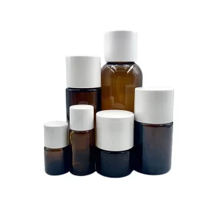 5ml 10ml 15ml 30ml 60ml 120ml Empty Amber Cylinder Pharmaceutical Glass Medicine Pill Capsule Bottles with Plastic Cap