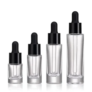 5ml 10ml 15ml 30ml Round Clear Glass Serum Dropper Bottles with Black Plastic Lid