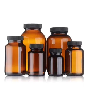 60 75 100 120 150 200 250 300 400 500 Cc Blue Amber Vitamin Wide Mouth Pharmaceutical Glass Capsule Bottle with Cap for Tablet