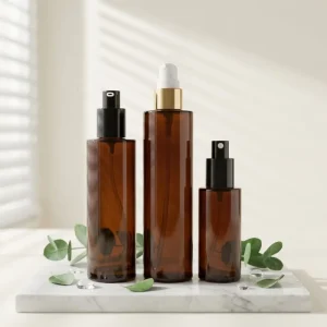 60ml 100ml 120ml Flat White Amber Black Cylinder Glass Spray Bottle With White Plastic Pump Cap