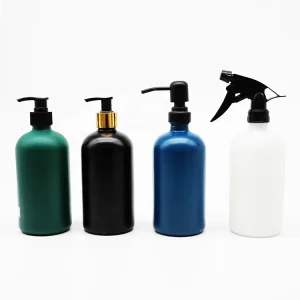 60ml 120ml Sprayed Blue White Green Black Boston Round Glass Bottle Amber with Lotion Sprayer for Liquid