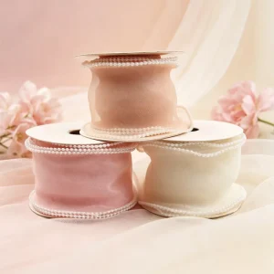6cm Organza Pearl Fishtail Ribbon Spool with Korean Curly Edge
