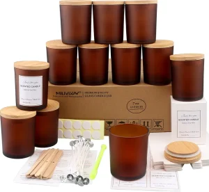 7 OZ 10OZ 14OZ Frosted Amber Glass Candle Jars with Bamboo Lid Bulk Empty Candle Jars for Making Candle