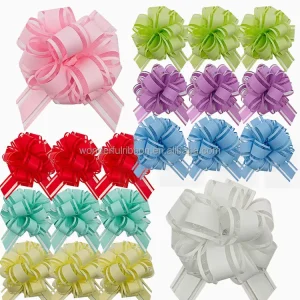 7 inch Solid Matte Organza Pom Pom Pull Bow Gift Wrapping Ribbon Pull Bows for Christmas Wedding and Birthday