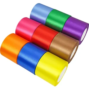7.5cm Width 25 Yards Satin Ribbon Rolls Single Face Polyester Gift Ribbon for Wedding Decoration