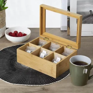 8 Compartment Eco Friendly Bamboo Wood Storage Organizer Drawer Modern Foldable Plastic Spice Tea Bag Box Home Office
