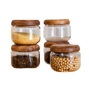 800 ML Glass Sealed Jar for Home and Kitchen Food with Sealed Wooden Lid Clear Glass Jars for Coffee Beans Spices Tea