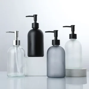 8oz 16oz Frosted Black Glass Lotion Soap Bottles Empty with Plastic Pump for Skin Care Cosmetics