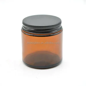 8oz 9 Oz Amber Glass Straight sided Round Jar With 70-400 Black Metal Lid