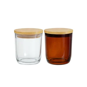 8oz Amber Candle Jars with Natural Bamboo Lids Wide Mouth Airtight Glass Candle Vessels