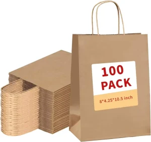 8×4.25×10.5 Inch Brown Kraft Gift Bags with Handles Bulk Recyclable Paper Shopping Bags for Retail Party Wedding Birthday