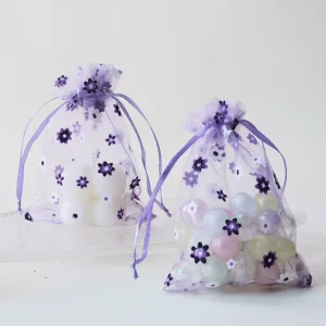 9*12cm 10*15cm High Density Organza Cute Flowers Print Perfume Bijou Present Gift Storage Bags