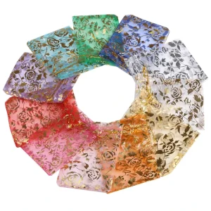 9*12cm Colorful Printed Organza Bag for Christmas Gift Packaging