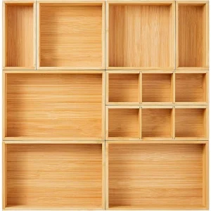 9 Piece Bamboo Drawer Organizer Set Wood Container Tray Storage Box Bin for Kitchen Office Bathroom Makeup Junk Tea Utensils