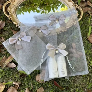9x12cm Organza Gift Bag with Ribbon Bow Drawstring Organza Bag for Cosmetics