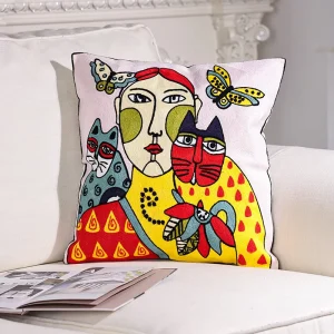 Abstract Painting Style Decorative Hook Tassels Home Sofa Embroidered Throw Pillowcase Cushion Case