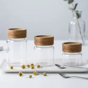 Acacia Wood Airtight High Borosilicate Coffee Tea Glass Jar Container Sealed Food Storage Jar Kitchen Organizer Storage Bottle