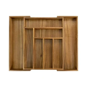 Acacia Wood Cutlery Tray Silverware Organizer and Utensil Holder with Grooved Drawer Dividers for Bedroom or Kitchen Use