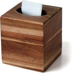 Acacia Wood Tissue Box Rectangle Wooden Tissue Holder for Bathroom Office Kitchen Storage Tableware Use