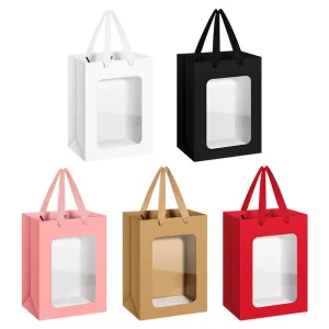 Accept Custom Logo Gift Packaging Paper Bags With Window and Handles Shopping Bags for Business Wedding Baby Shower Party Favors