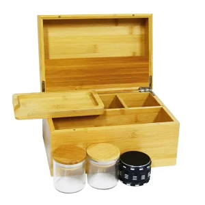 Accessories Organizer Bamboo Magnet Rolling Tray Wood Herb Stash Box Gift Kit Set with Smoke Paper Grinder